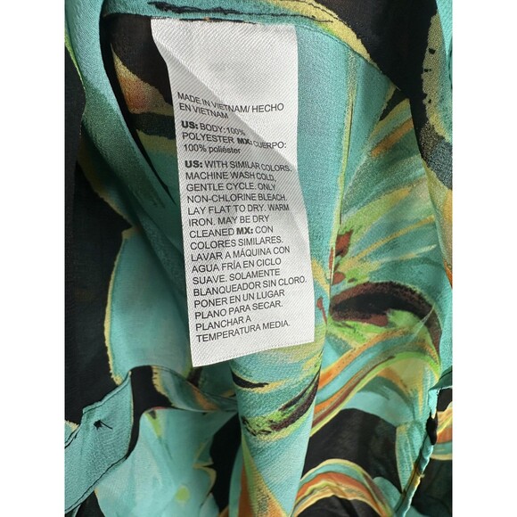 Chico's Blouse Womens 3.5 US 18 Black Teal Floral Sheer Boho Long Sleeve Peasant - Picture 4 of 6